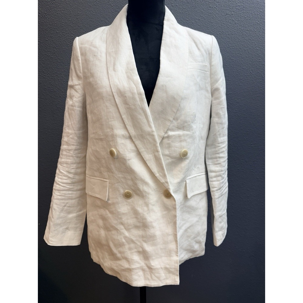 Banana Republic Blazer Womens Sz 10 White Linen Double Breasted Jacket Work